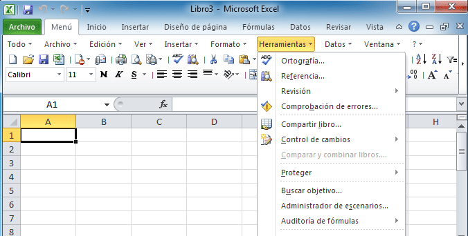 Donde está el menú de Herramientas en Office 2007, 2010 y 2013