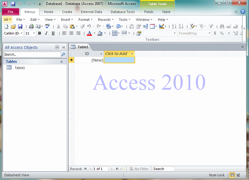 demo of access 2010 menu