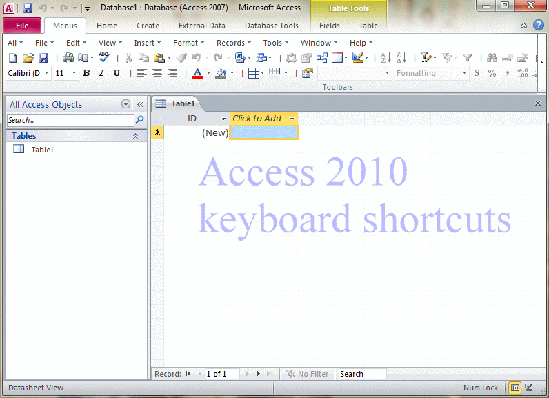 demo of access 2010 shortcuts