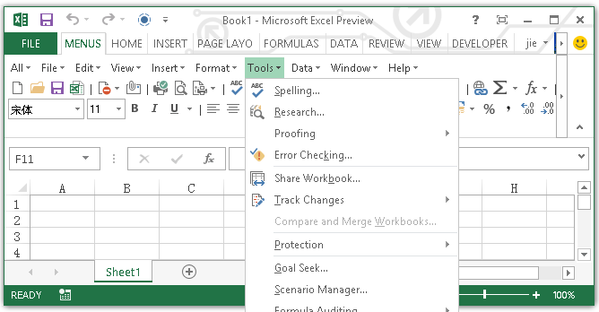 chart tools menu in excel 2016