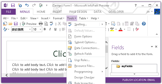 Show Classic Menus and Toolbars on the Ribbon of Infopath 2010, 2013