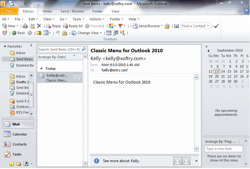 menus demo of Classic Menu for Outlook 2010