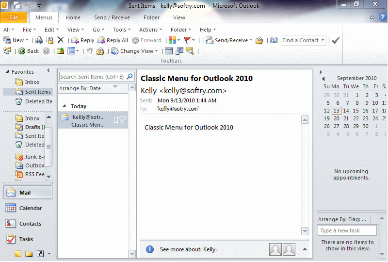 shortcuts of Classic Menu for Outlook 2010