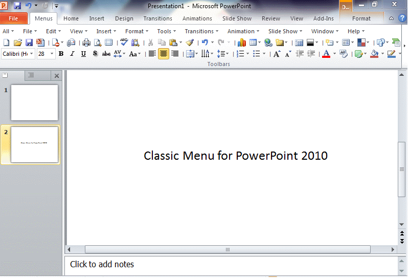 menus demo of Classic Menu for PowerPoint 2010
