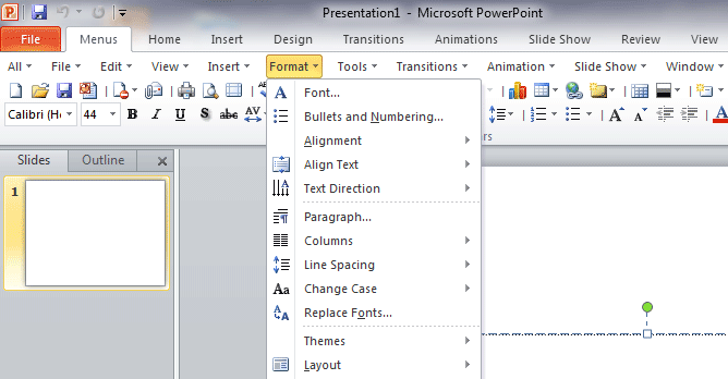 Screen Shot of PowerPoint 2010