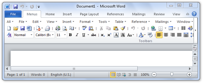 Screen shot of Word 2010